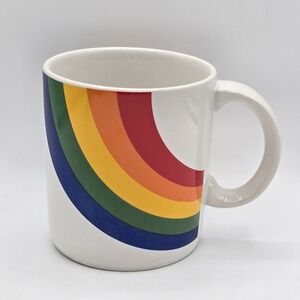 Vintage 1980's FTDA Korea Ceramic Rainbow Coffee Mug Cup Retro
